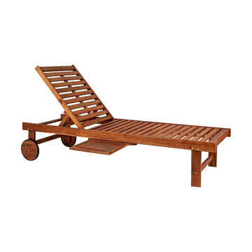 Seabrook Outdoor Acacia Wood Lounger with Cushion, 5-Position Back, Slide Table & Wheels - JONATHAN Y